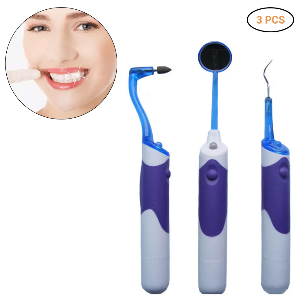 

3Pcs Teeth Cleaning Kit LED Light Oral Mirror Hook Tooth Grinding Personal Oral Care Kit