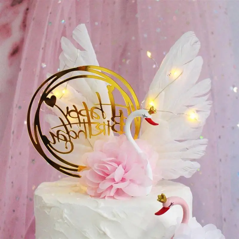 

1pc Handmade Swan Cake Topper Birthday Cake Decoration Wedding Cupcake Topper Party Supplies Pink Black A3