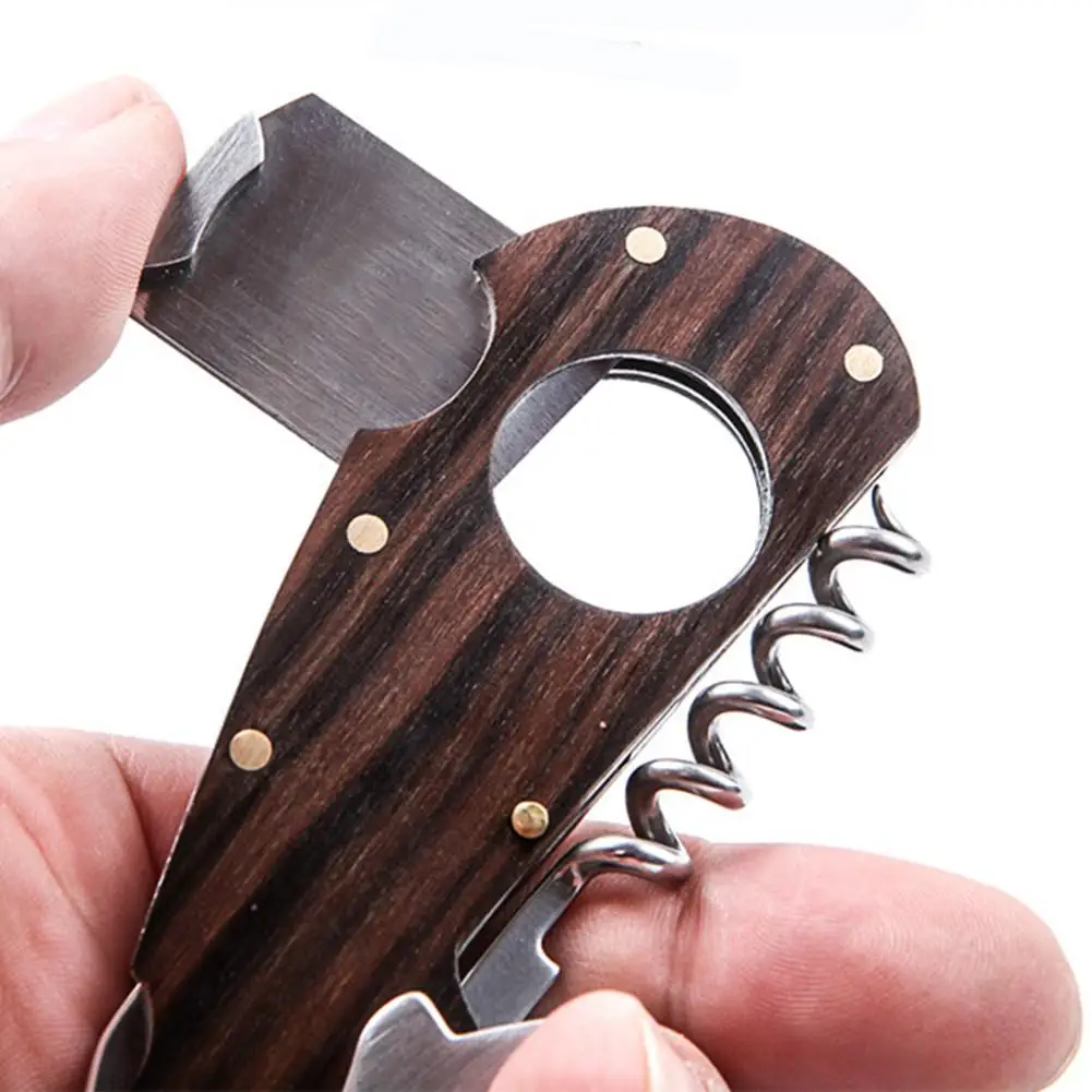 

4 In 1 Multi-function Cigar Cutter Set With Bottle Opener Portable Solid Wood Splicing Belt Clippers Cigar Cutter Set