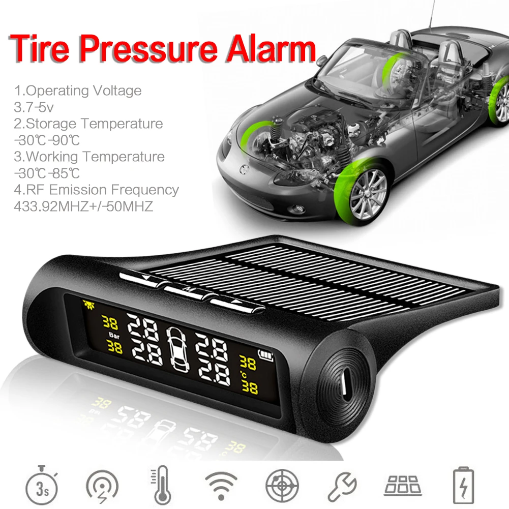 Beste Auto Tpms Draadloze Solar Bandenspanningscontrolesysteem Externe Sensor Bandenspanning Detector Realtime Alarm Waarschuwing Usb Lading