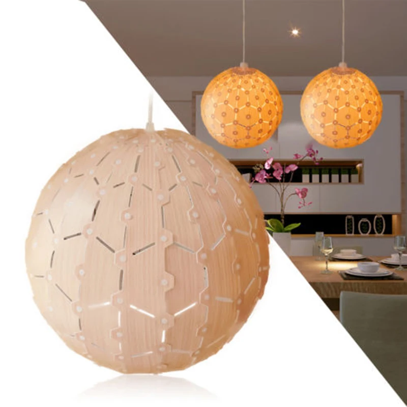 

New DIY Wood Grain Round Ball Ceiling Light Shade Chandelier Lampshade House Plastic Lamp Cover