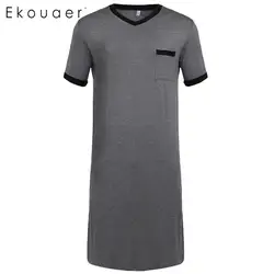 Ekouaer для мужчин пижамы рукав реглан ночная рубашка лоскутное длинный легкий половина кнопка Свободные Повседневное ночную рубашк