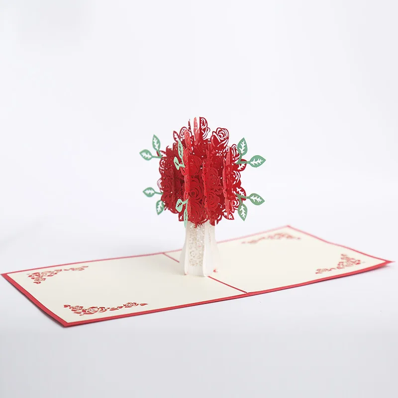  Rose 3D Pop UP Greeting Cards Fantastic Flower Handmade Gift Card For Valentine's Day Birthday Anni - 32989997773