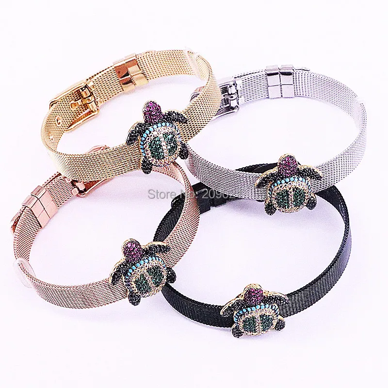 

New Fashion 5Pcs CZ Micro Pave Sea Turtle Spacer Bead Watch belt bangle, Cubic Zirconia Adjustable Jewelry 4 color