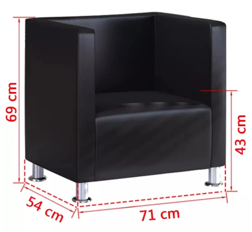 vidaXL armchair in cube design imitation leather black French style sofa modern coffee bar Internet bar living room furniture