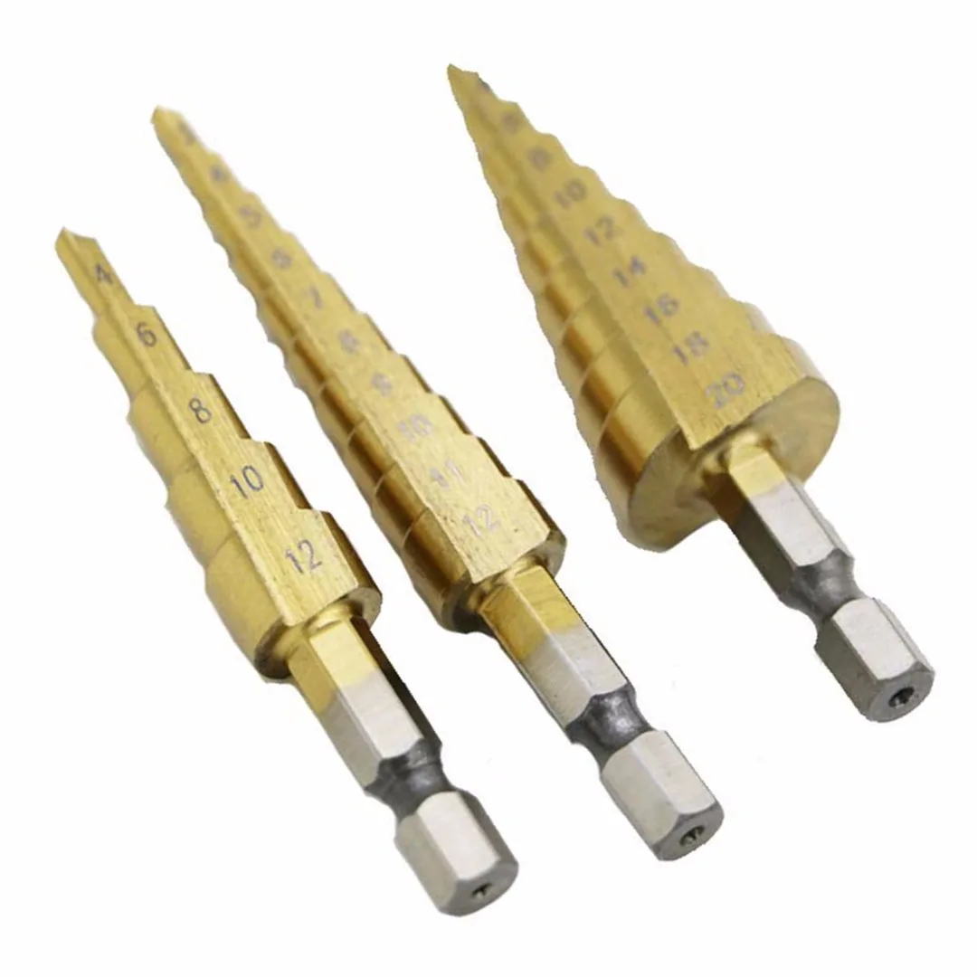 3pcs 4-20mm 4-12mm 3-12mm Pagoda Drill Bits Multifunction Hex Shank Cone HSS Step Drill Bit Set Mayitr