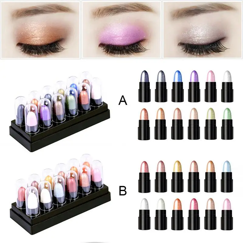 

12PCS Glitter Eyeshadow Stick Silkworm Eye Shadow Pen Combination Waterproof And Sweat-resistant Cosmetic Tool For Women Girl