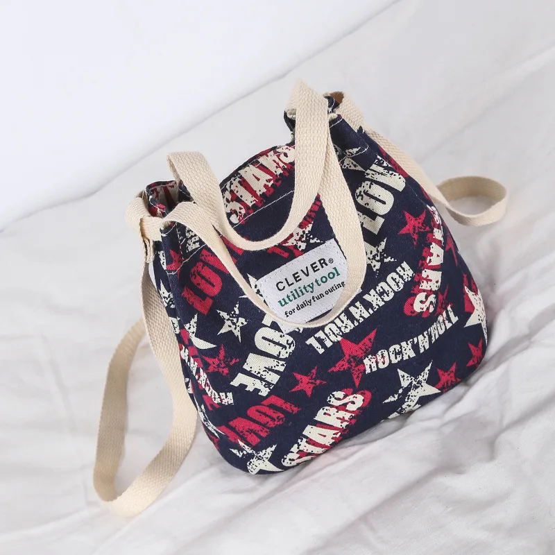

2019 New Canvas Handbags Portable Korean Fashion Printing Shoulder Crossbody Bags For Women Ladies Bag Messenger Bucket Small