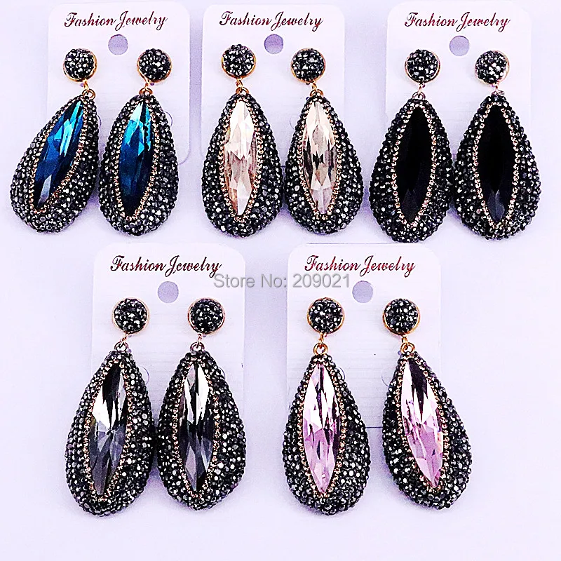 

5Pair Fashion Rhinestone Earrings For Women Drop Faceted Crystal Stone Dangle Earrings Charm Jewelry