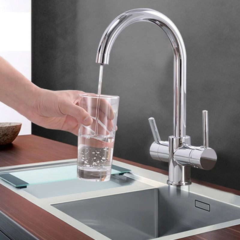 drinking Water Purification Tap Beige&Chrome Kitchen sink Faucet mixer Design 360 Degree Rotation filtered Kitchen Faucet pantry cabinet