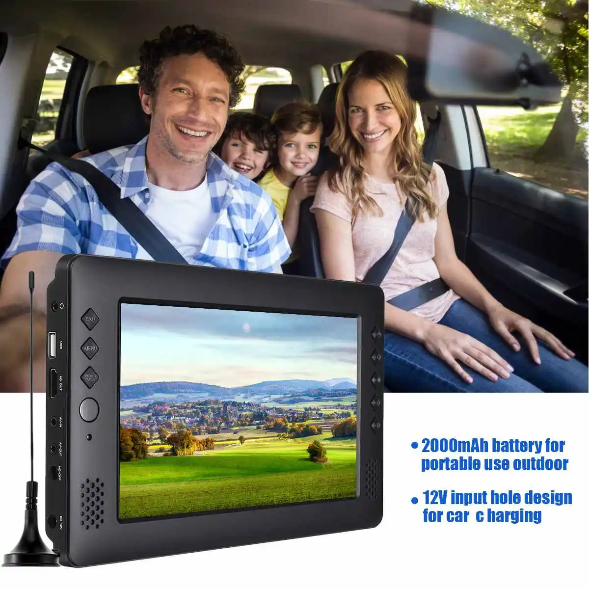  12V 9'' TV Portable Mini WiFi Digital and Analog TV HD DVB-T2 DVB-T DTV ATV Car Smart Television Su