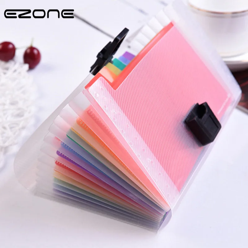 

EZONE A6 Document Bag Expanding Wallet 13 Grids Cute Rainbow Color Mini Bill Receipt File Bag Pouch Folder Organizer File Holder