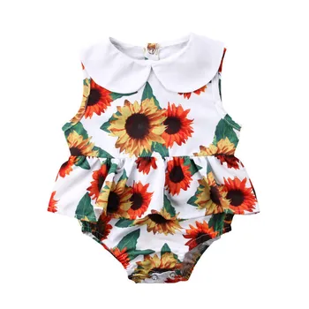 

New Newborn Infant Baby Girl Sunflower Jumpsuit Bodysuit Dress Outfits Summer Baby Girl Bodysuits Cotton O-neck Sleeveless