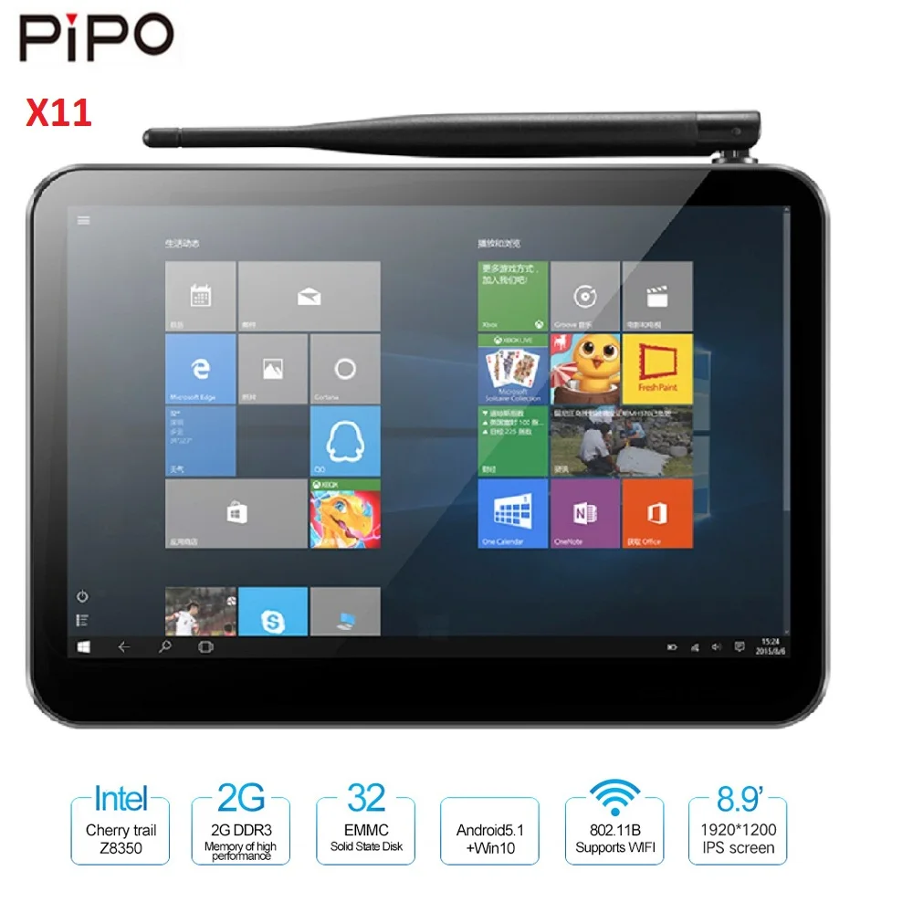 

Pipo X11 Mini Tablet PC 8.9'' IPS W10 Android 5.1 PC Intel Cherry Trail Z8350 1920*1200 1.92GHz 2GB 32GB WiFi Bluetooth HDMI