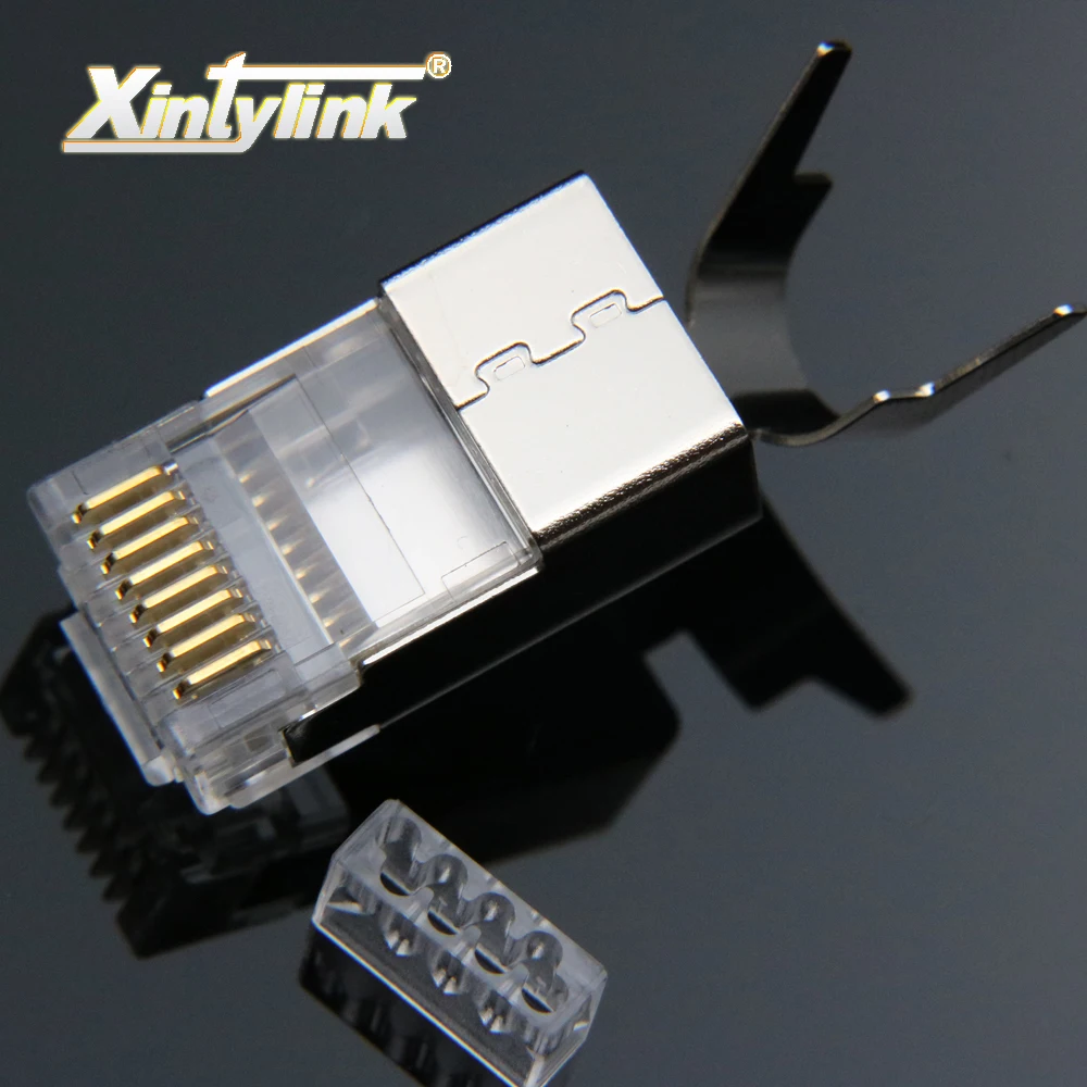 Xintylink rj45 разъем ethernet-кабель вилку cat7 cat6a Мужской Сетевой экранированный металлический 50u cat 7 8P8C stp lan модульные терминалы