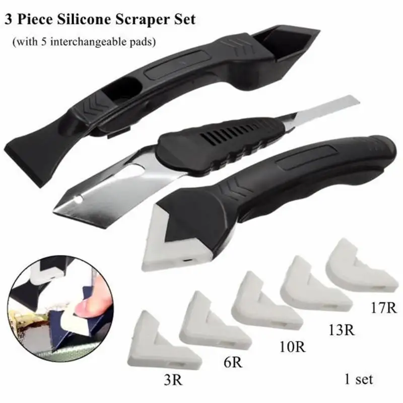 3 In 1 Sealant Finishing Cleaning Tool Kit Caulking Grouting Plastic Scraper Silicone Trowel Five I
