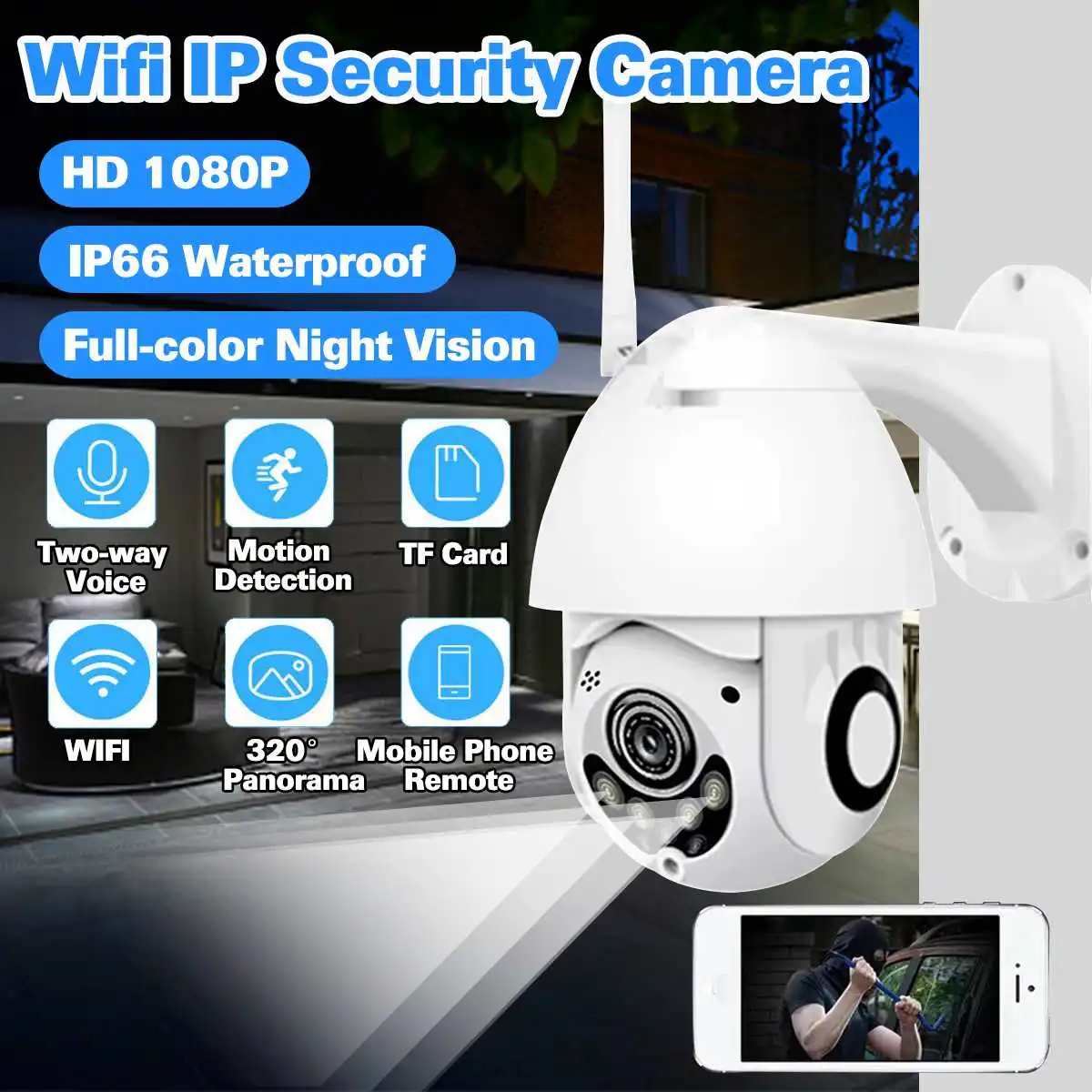 

7 LED 1080P Waterproof Wireless Camera Wifi Speed Dome PTZ Outdoor Onvif Two Way Audio IR Night Vision CCTV Security Camera IP