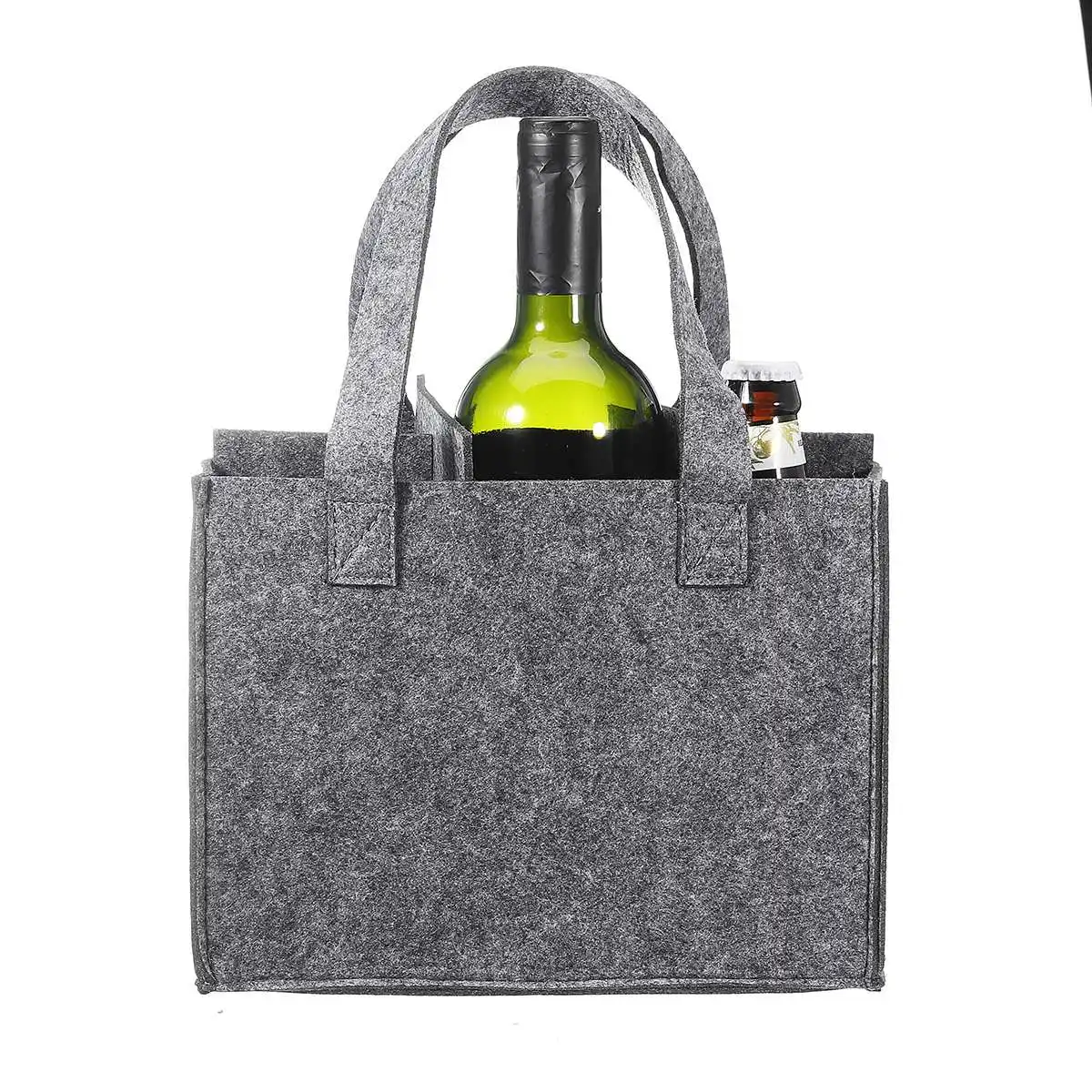 Многоразовая модная фетровая сумка, держатель для вина, пивная бутылка, сумка для покупок, сумка для бутылок с 6 бутылками, разделитель, моющийся серый