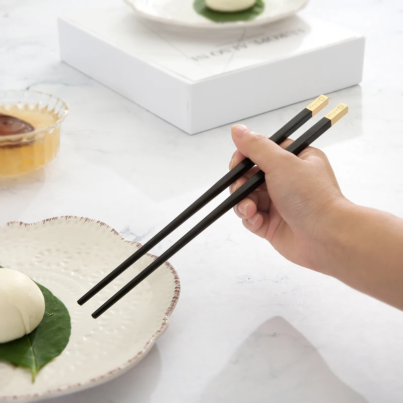 

6pcs Ebony Chopsticks Gold Plated Handmade Japanese Natural Wood Chopsticks Set Value Gift Sushi Chinese food Tie line