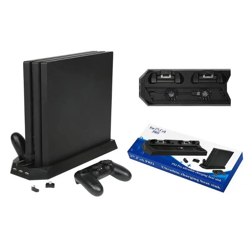 

4 in 1 Function Vertical Stand with Cooling Fan Charging Stand USB HUB Charger Ports for PS4 Pro With 2pcs adapters HUB Function