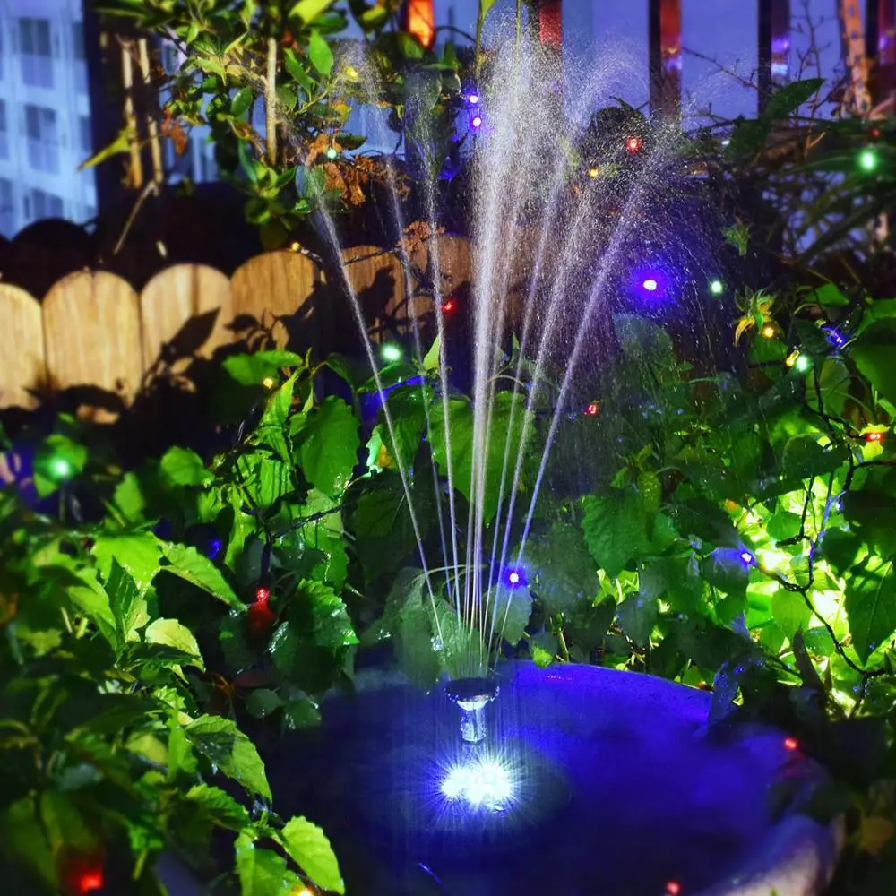 Solar Powered Floating Fountain Pump LED Lights for Garden Pond Patio Lawn