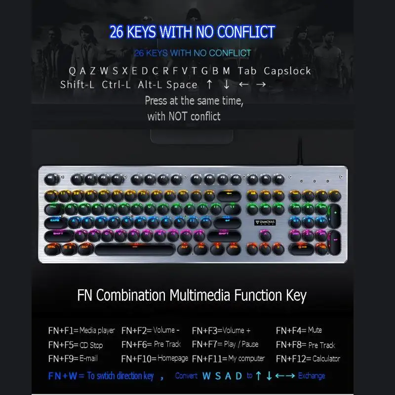 K11 панк Keycaps USB проводной синий переключатель Механическая с подсветкой игровая