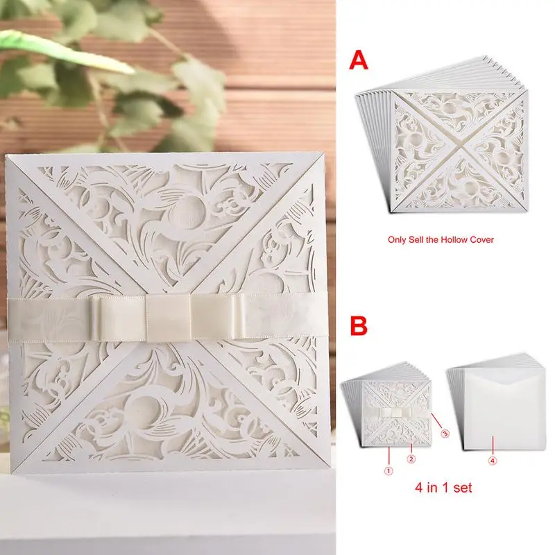 

10pcs Hollow Laser Cut Wedding Invitations Card Personalized Custom With Envelope Seals Wedding Party Elegant Decoration