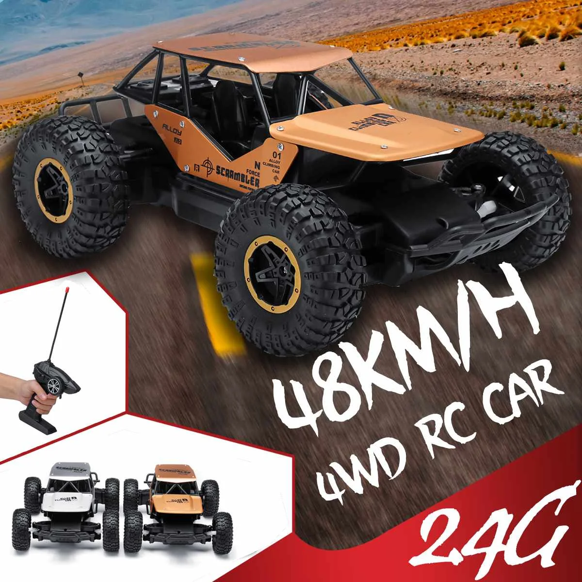 

1:14 High Speed 2.4G Remote Control 4WD Race Car 48KM/H Waterproof RC Car Monster-Truck Off Road Buggy Race Car Gold/Silver