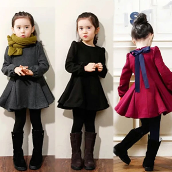 

Baby Girls Autumn Dress Thick Ruffled Hem Round Neck Long Sleeves Pullover Dresses YJS Dropship