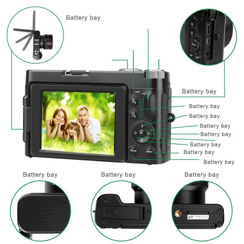 Цифровая видеокамера экран 3 0 дюйма HD 1080P с широкоугольным объективом Wi Fi