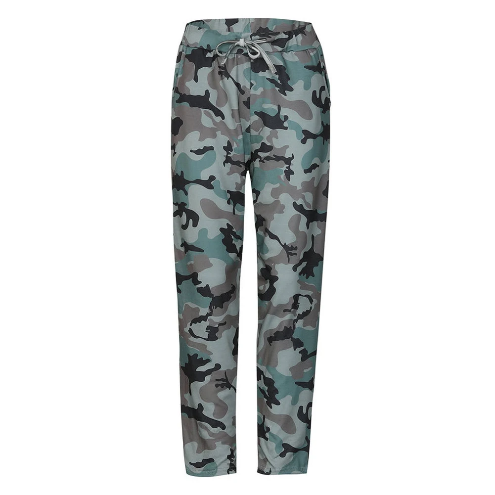 Women'S Camo Pants 2018 New Fall Winter High Waist Casual Drawstring Elastic Long Pants Ladies 