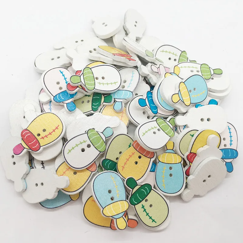 

20 Pcs Mixed Cartoon Child Wood Button Color Printing Cute Baby Bottle Wooden Button Garment Accessories