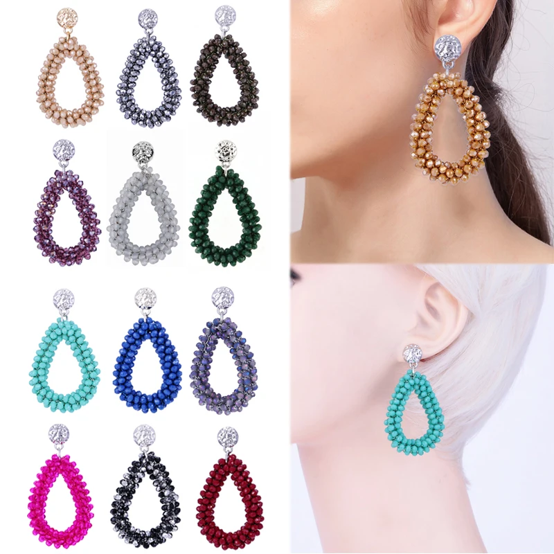 

Girls Candy Colors 19 Colors Drop Earrings Big Handmade 1Pair Water Drop Bead Wedding Crystal Women Long Valentines Gift