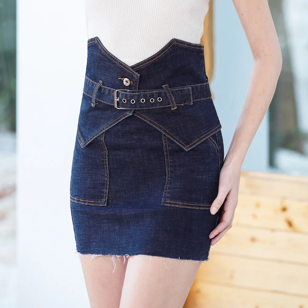 

High Waist ladies denim skirts Summer Temperament sexy mini skirts womens Two-piece waist-wrap Hip Package cowboy skirts 2303