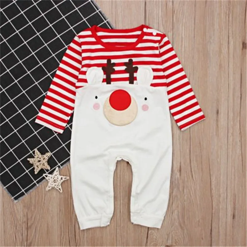 

Babies Christmas Reindeer Romper Long Sleeve Newborn Boys Girls Winter Jumpsuits Cartoon Animal Toddler Infant Warm Overall