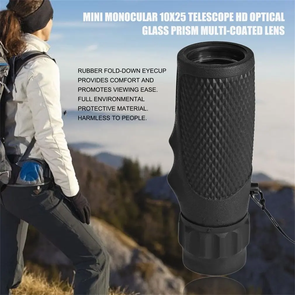 Мини Монокуляр 10X25 Резиновый бронированный прочный наружный телескоп для наблюдения за птицами HD Оптическое стекло призма многослойный объектив