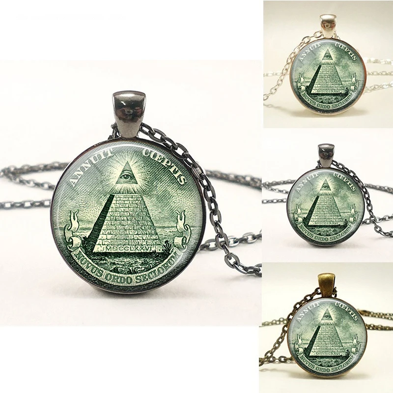 

All Seeing Eye Necklace Handmade Eye of Providence Jewelry Pyramid Pendant Silver Bronze Black Chain Necklace