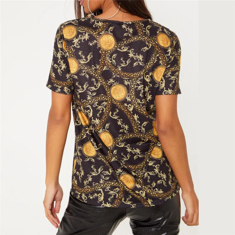 

2019 Women Summer T Shirt Sexy Short Sleeve Chain Print T-shirt Casual Loose Tops Tees Plus Size Harajuku Streetwear Tshirts