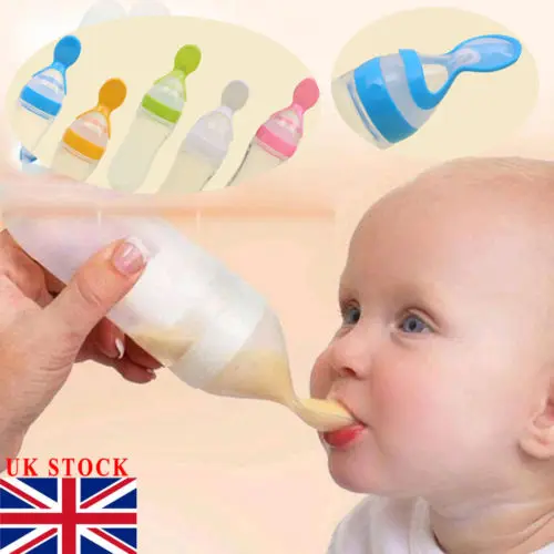 

New Baby Silicone Squeeze Feeding Bottle With Spoon Food Rice Cereal Feeder 90ML Squeeze Confused Feeding Bottle