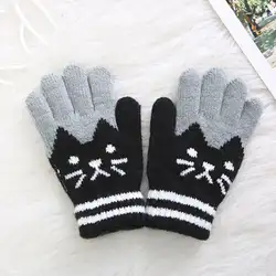 1 пара, теплые варежки с милым рисунком кота, Зимние перчатки для детей, для мальчиков и девочек