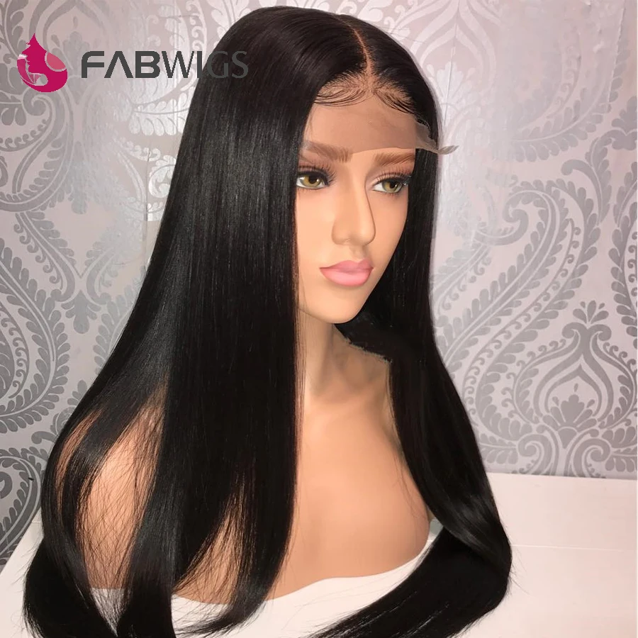 Fabwigs 13x6 парик фронта шнурка Малайзийский 6 дюймов глубокая часть кружева фронта натуральные волосы парики шелковистые прямые натуральные волосы парики с волосами младенца