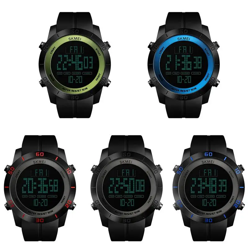 2019 Новый Для мужчин цифровые часы спортивные часы Мода PU ремешок Водонепроницаемый Multi-Функция Наручные часы Для мужчин 12/24 часа часы