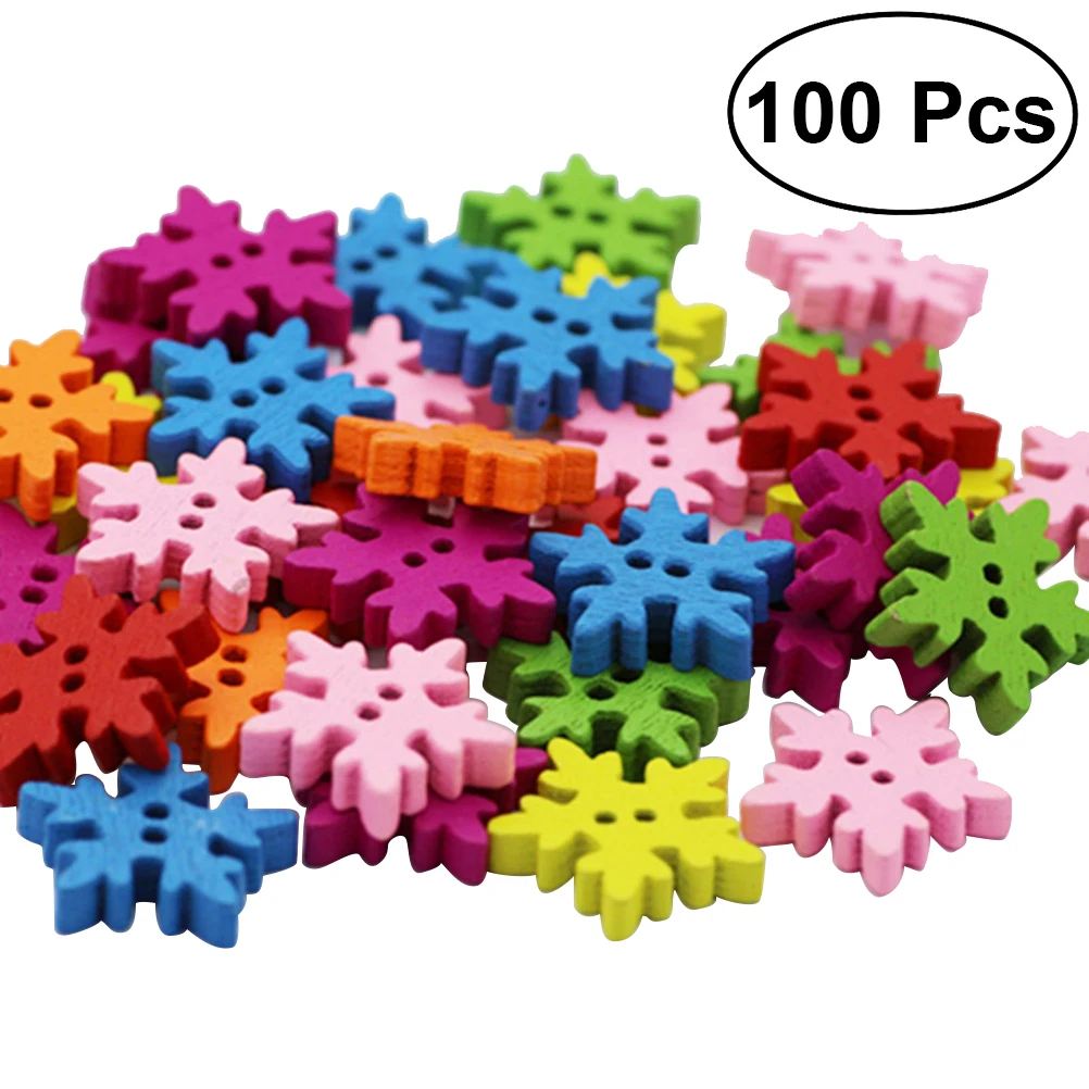 

100pcs Christmas Holiday Wooden Collection Snowflakes Buttons Snowflakes Embellishments 18mm Creative Decoration