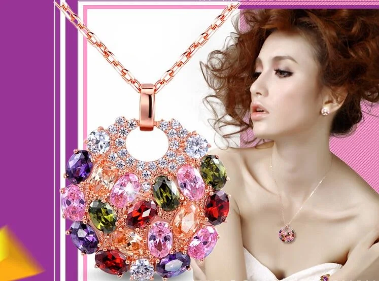 Original Crystal Colorful Pendant Round Colored Necklace European and American high-end Fashion Jewelry for women | Украшения и