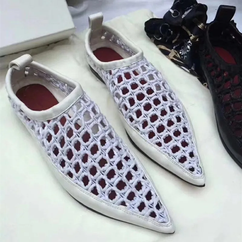 

New 2019 V NECK POINTY FLAT MESH Casual Flats Summer Shoes Woman Cutout Gladiator Sandals Mujer Women Loafers Sexy Fishnet Shoes