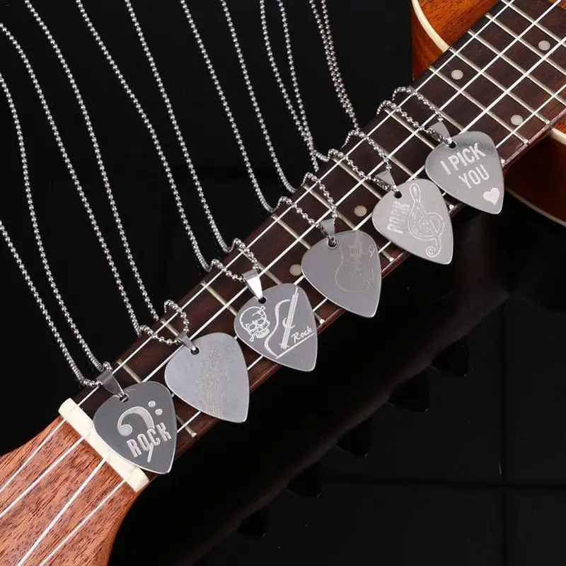 

1pc Metal Acoustic Electric Guitar Bass Necklace Pick Durable Stainless Steel Thin Mediator Pick with Chain for Guitarra