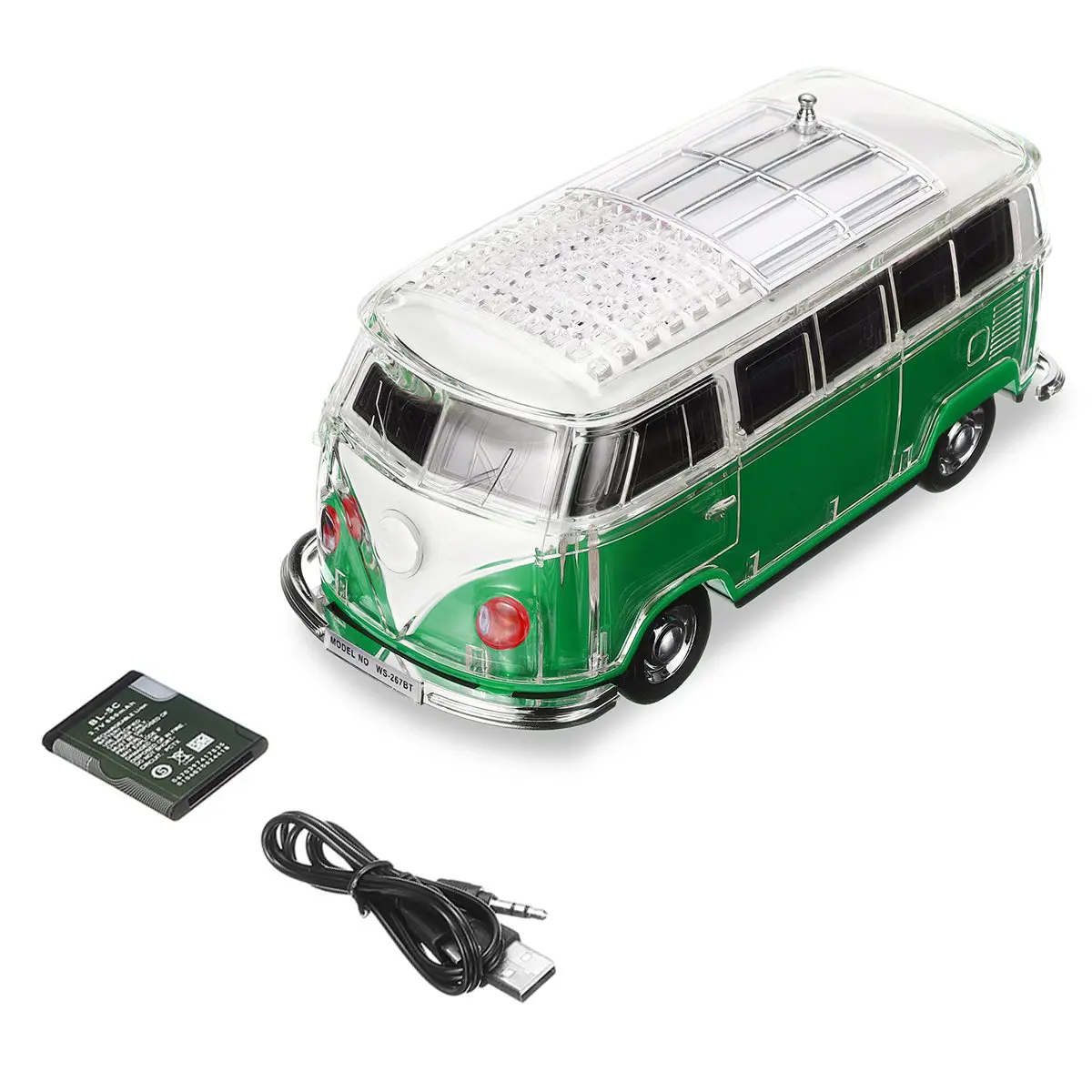 

Crystal Car Speaker Colorful Mini bluetooth Speaker Car Shape Bus Model WS-267BT Speaker Sound Box MP3+U disk+TF+FM Radio+LED