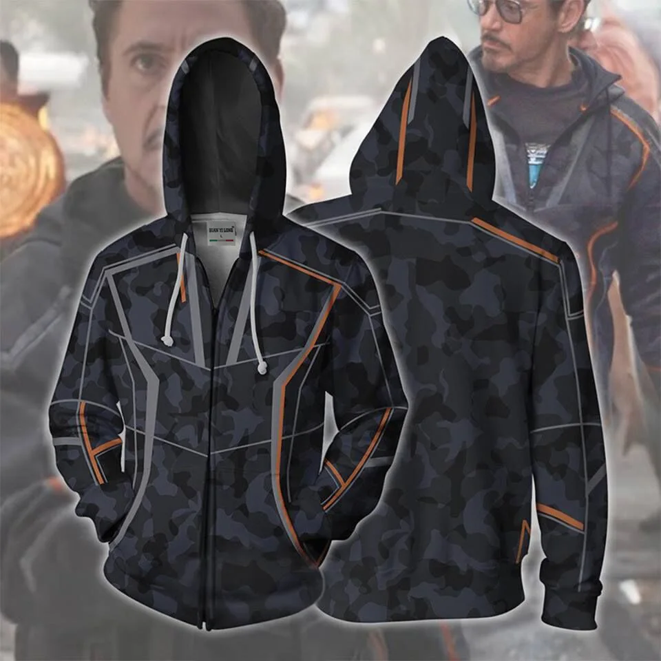 

2019 Autumn New Men's Hooded Avengers: Infinity War Tony Stark Zip Hoodie 3D Print Sportswear Zip Hoodie Hoodie