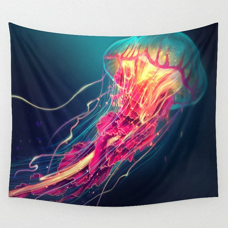 

Hippie Tapestry Mandala Jellyfish Fox Moth Hanging Wall Tapestries Psychedelic Mural Headboard Boho Decor Sunscreen Shawl Beach