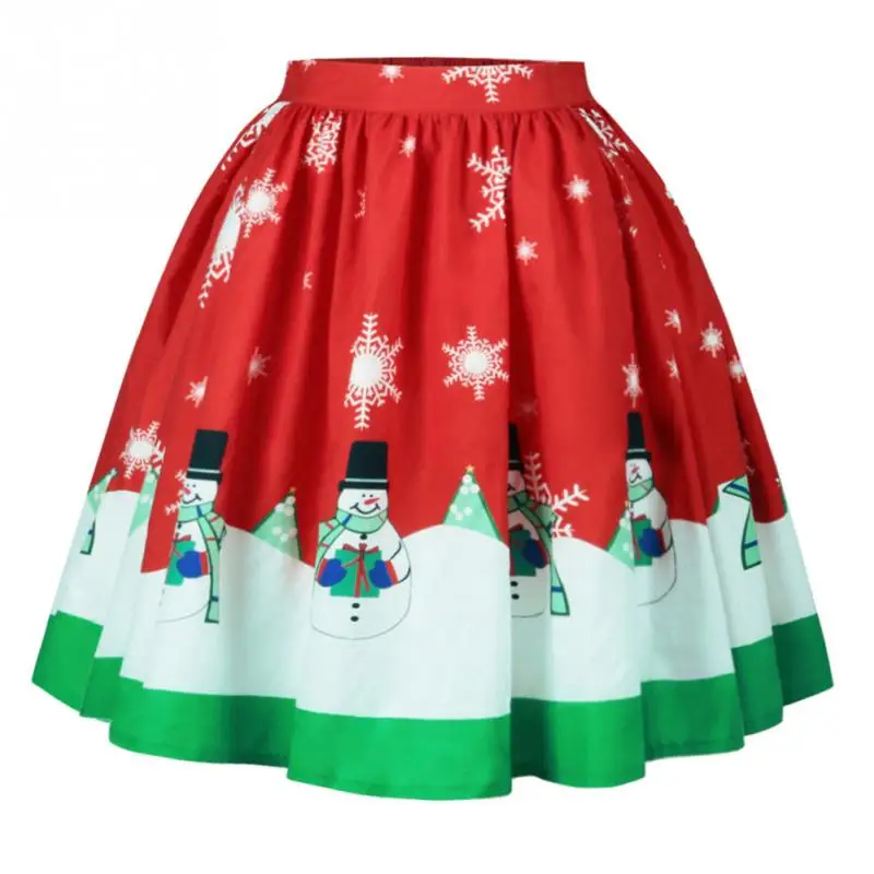 Women Christmas Skirts Autumn and Winter Christmas Snowman Snowflake